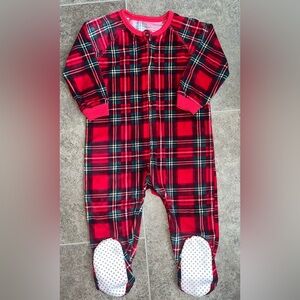 children’s place fleece pajamas 18-24 Months with Footies Red Holiday Plaid EUC